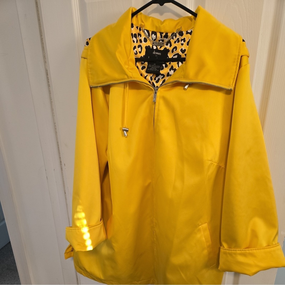 Dennis‎ By Dennis Basso Woman's 2XL Yellow Satin Zip Jacket Coat Cheetah Bright